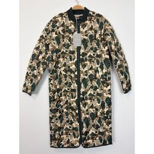 Everlane Women's The ReNew Long Liner Biscotti Camo XS Packable Quilted Jacket